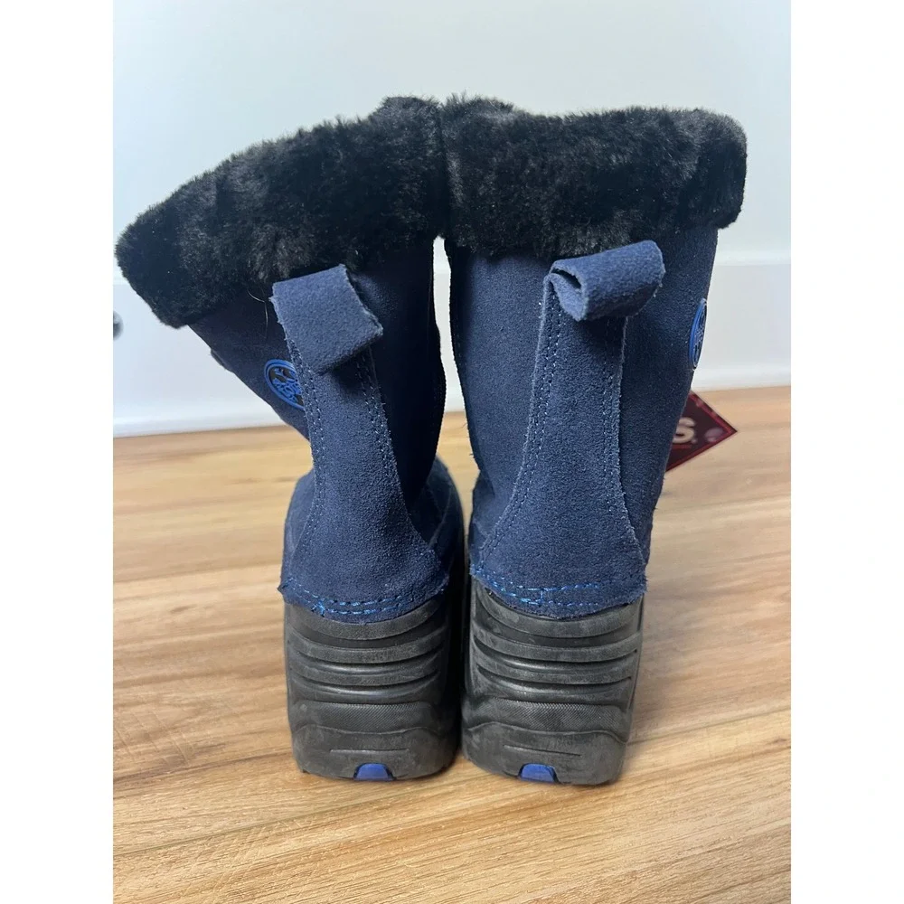 Totes Liam Snow Boots Kids 3 Navy Blue Suede Faux Fur Lined Waterproof Winter